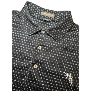 Peter Millar Summer Comfort Golf Polo Shirt Black White Geo Print Mens Large S/S